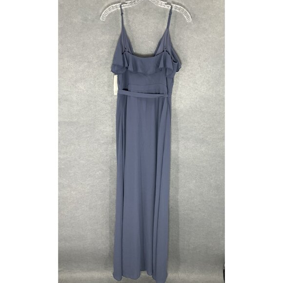 Tobi Dress Women Sz M Blue Slate V-Neck Ruffle Trim Wrap Spaghetti Straps Maxi - Picture 4 of 16